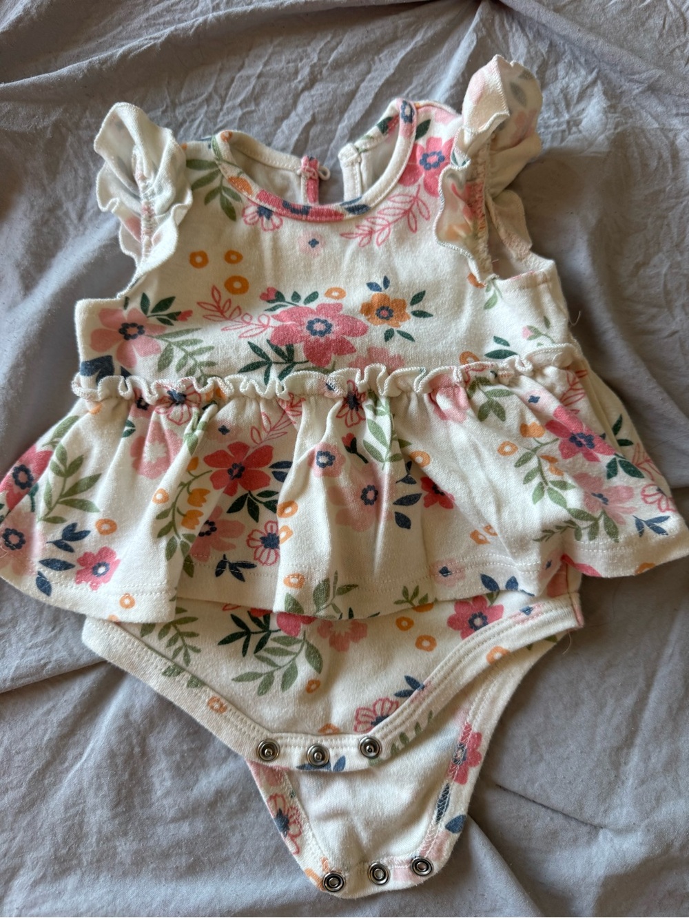 Cream Floral Ruffle Baby Bodysuit Dress